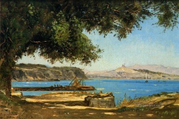 three women at the table by the lamp Painting - Tamaris by the Sea at Saint Andre near Marseille scenery Paul Camille Guigou